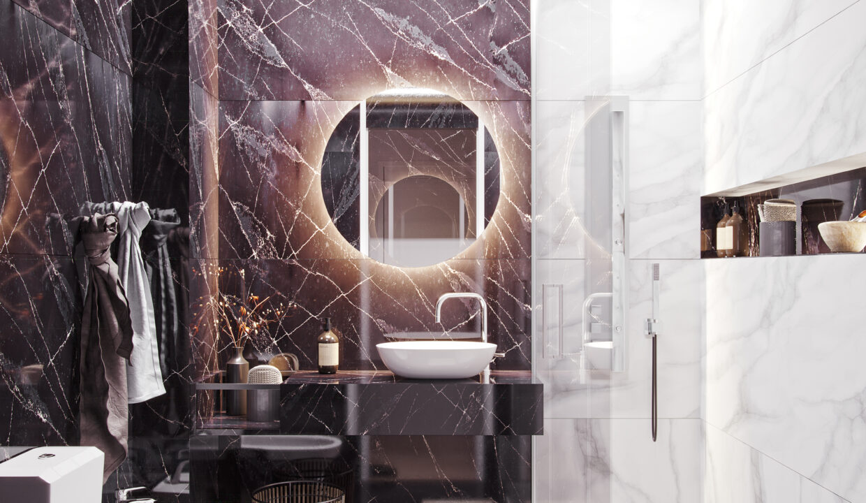 BAÑO DOS AMBIENTES CON RECEPTACULO Y MAMPARA